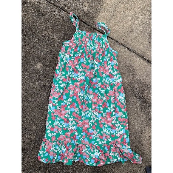 Joules Girls Green Floral Smocked Midi Dress Tie Strap Ruffle Hem Size 10 140cm - Picture 5 of 5